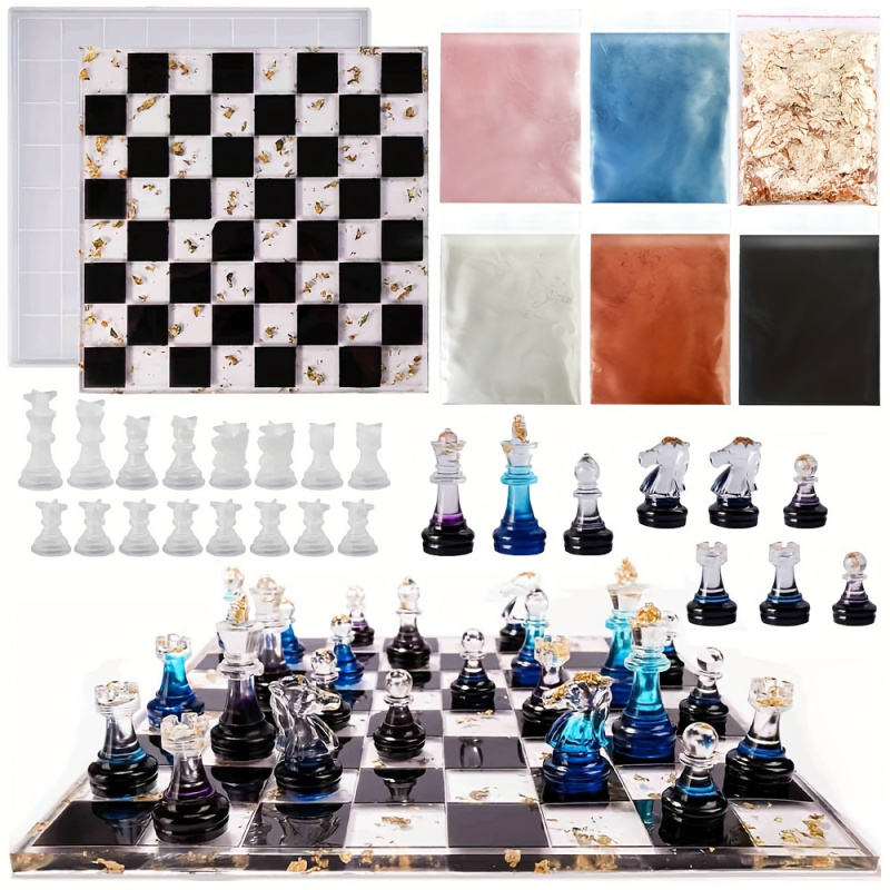 Resin Kit Cast - 23pcs Chess Set with Silicone Molds